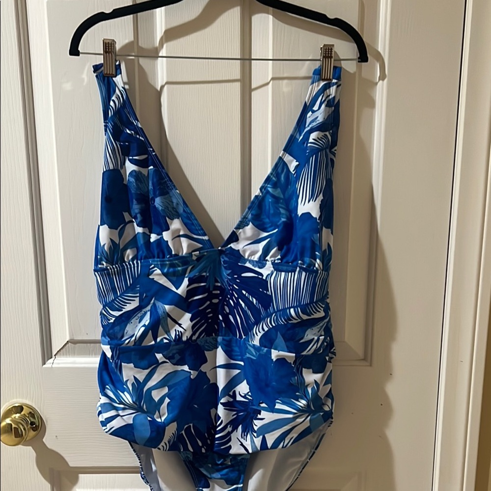 Blue Floral One Piece halter top Swimsuit